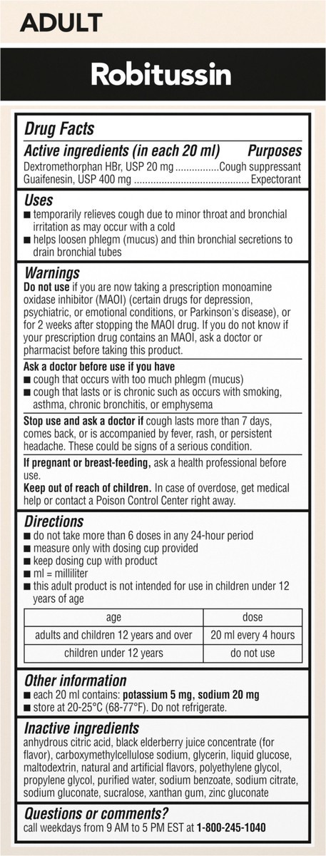 slide 9 of 13, Robitussin Maximum Strength Elderberry Cough + Chest Congestion DM, Non Drowsy Liquid Cough Suppressant for Adults - 8 Fl Oz, 8 fl oz