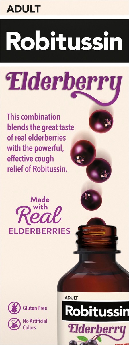 slide 6 of 13, Robitussin Maximum Strength Elderberry Cough + Chest Congestion DM, Non Drowsy Liquid Cough Suppressant for Adults - 8 Fl Oz, 8 fl oz