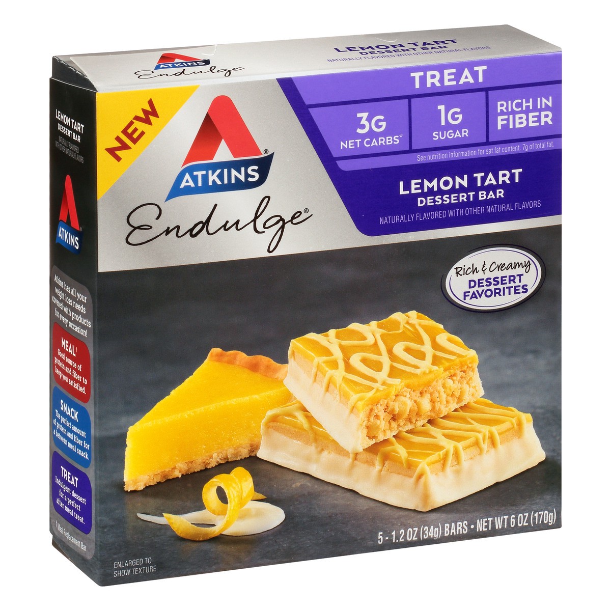 slide 2 of 9, Atkins Lemon Tart Endulge Treat Bar 5Ct, 6 oz