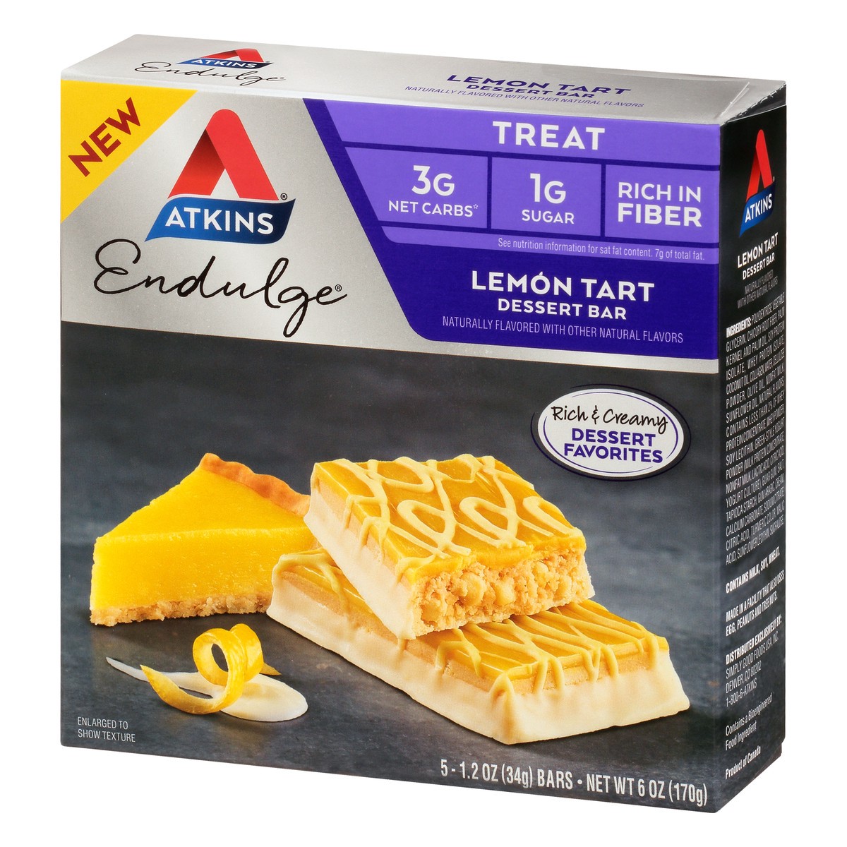 slide 3 of 9, Atkins Lemon Tart Endulge Treat Bar 5Ct, 6 oz