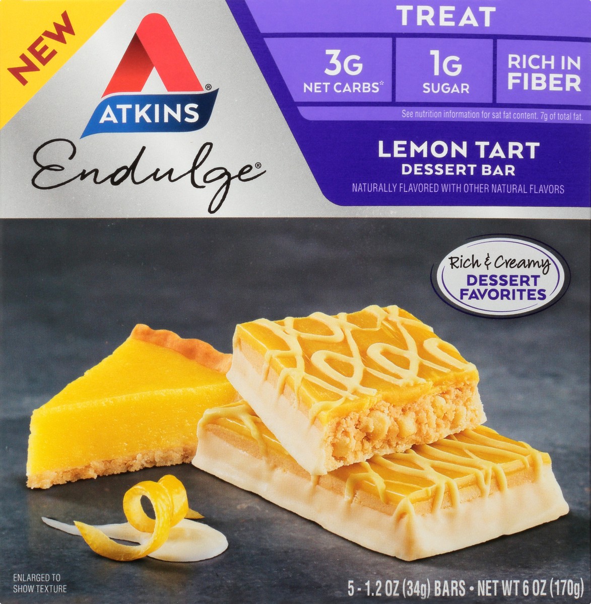 slide 6 of 9, Atkins Lemon Tart Endulge Treat Bar 5Ct, 6 oz