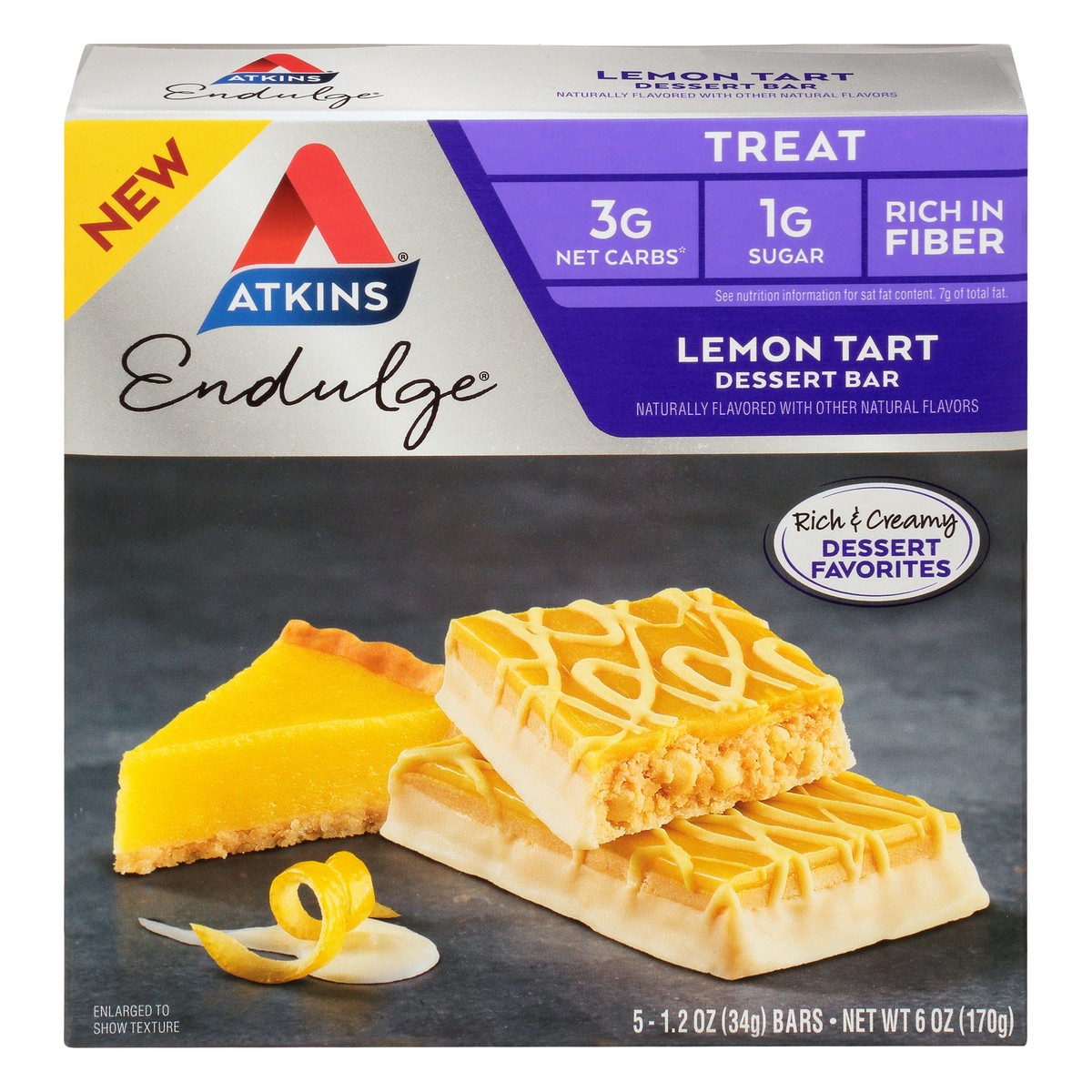 slide 1 of 9, Atkins Lemon Tart Endulge Treat Bar 5Ct, 6 oz