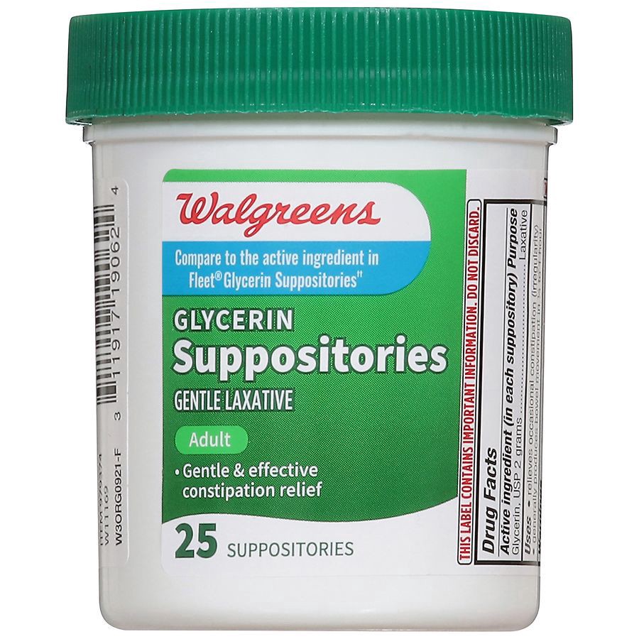 slide 4 of 4, Walgreens Adult Glycerin Laxative Suppositories, 25 ct