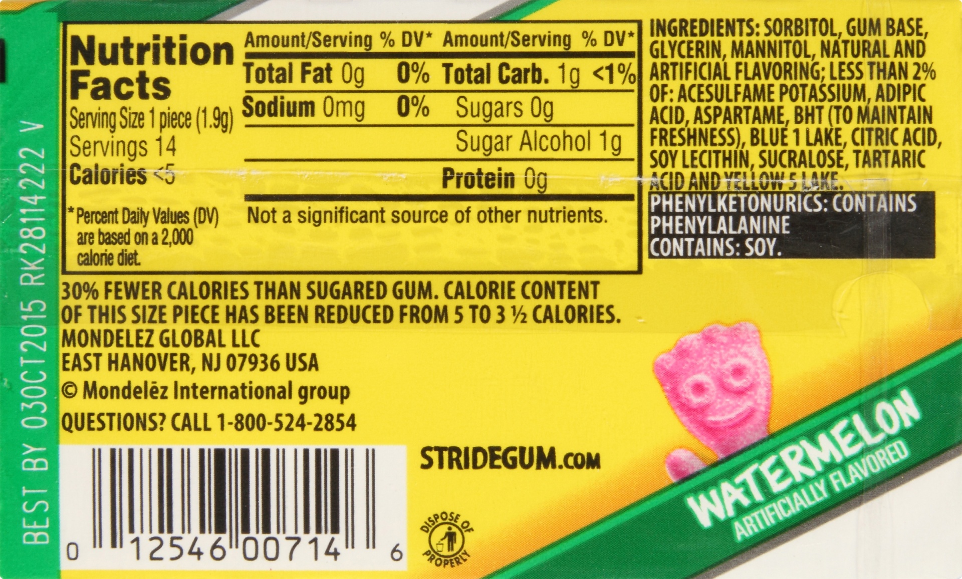 slide 6 of 8, Stride Sour Patch Watermelon Sugar Free Gum, 14 ct