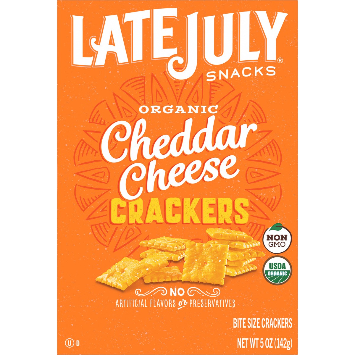 slide 4 of 9, Late July Snacks Cheddar Cheese Crackers, 5 oz