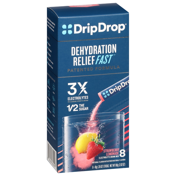 slide 1 of 1, DripDrop Strawberry Lemonade Electrolyte Drink Mix 8 - 10 g Sticks, 8 ct
