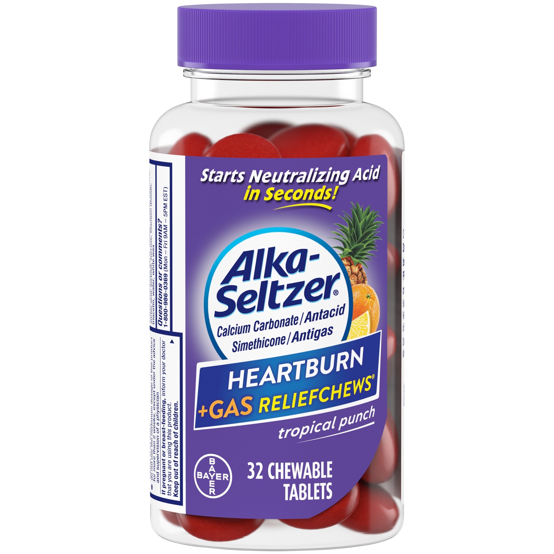 slide 1 of 1, Alka-Seltzer Antacid Heartburn + Gas Relief Chews Tropical Punch, 32 ct