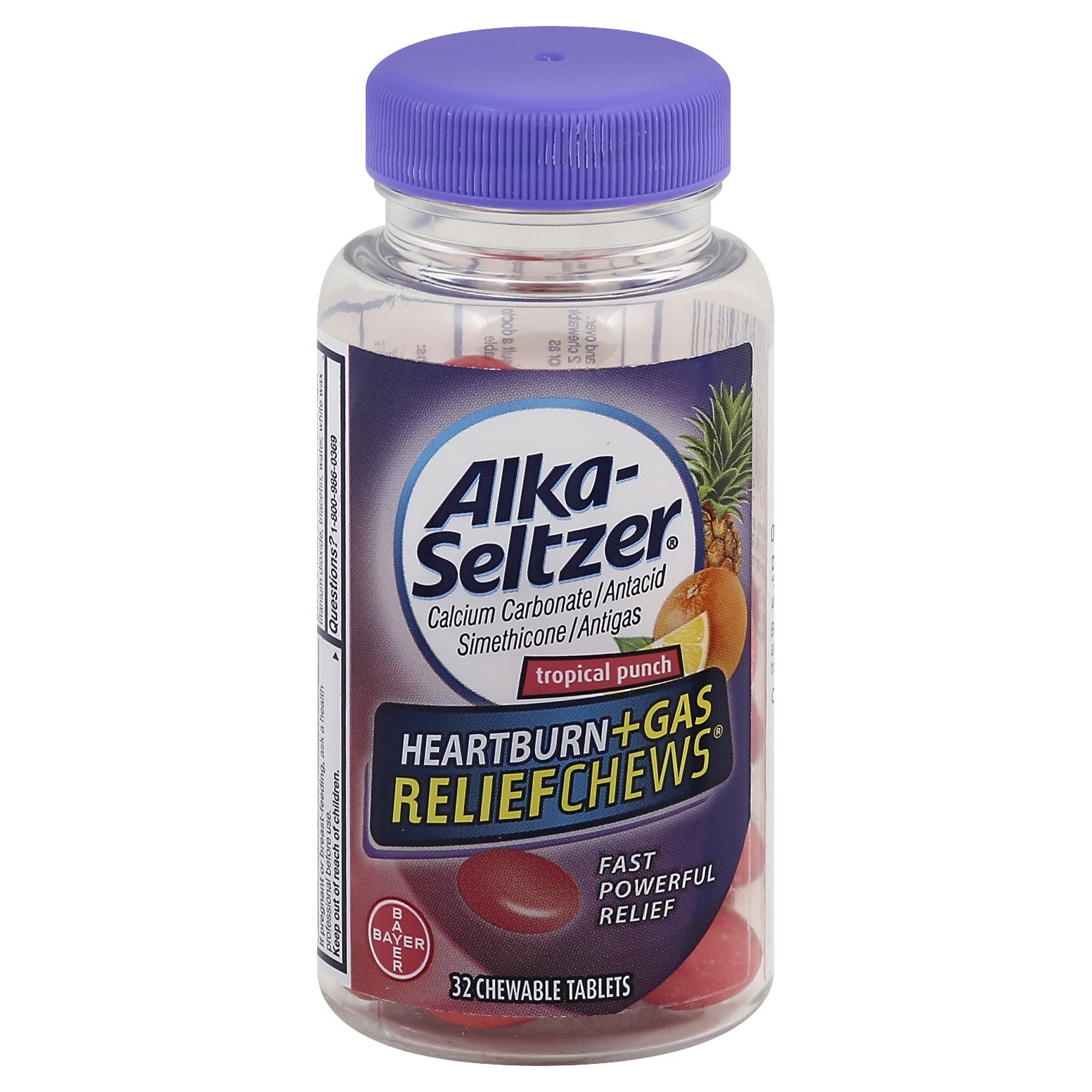 slide 1 of 9, Alka-Seltzer Antacid Heartburn + Gas Relief Chews Tropical Punch, 32 ct