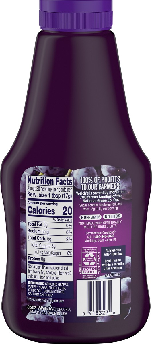 slide 5 of 5, Welch's Reduced Sugar Concord Grape Jelly, 17.1 oz Squeeze Bottle, 17.1 oz