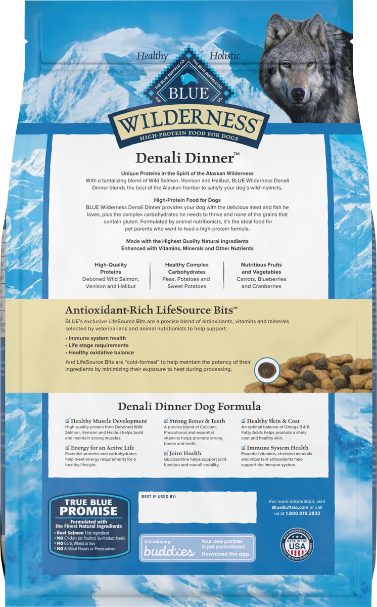 slide 10 of 13, Blue Buffalo Wilderness Denali Dinner High Protein, Natural Dry Dog Food with Wild Salmon, Venison & Halibut 4-lb, 4 lb