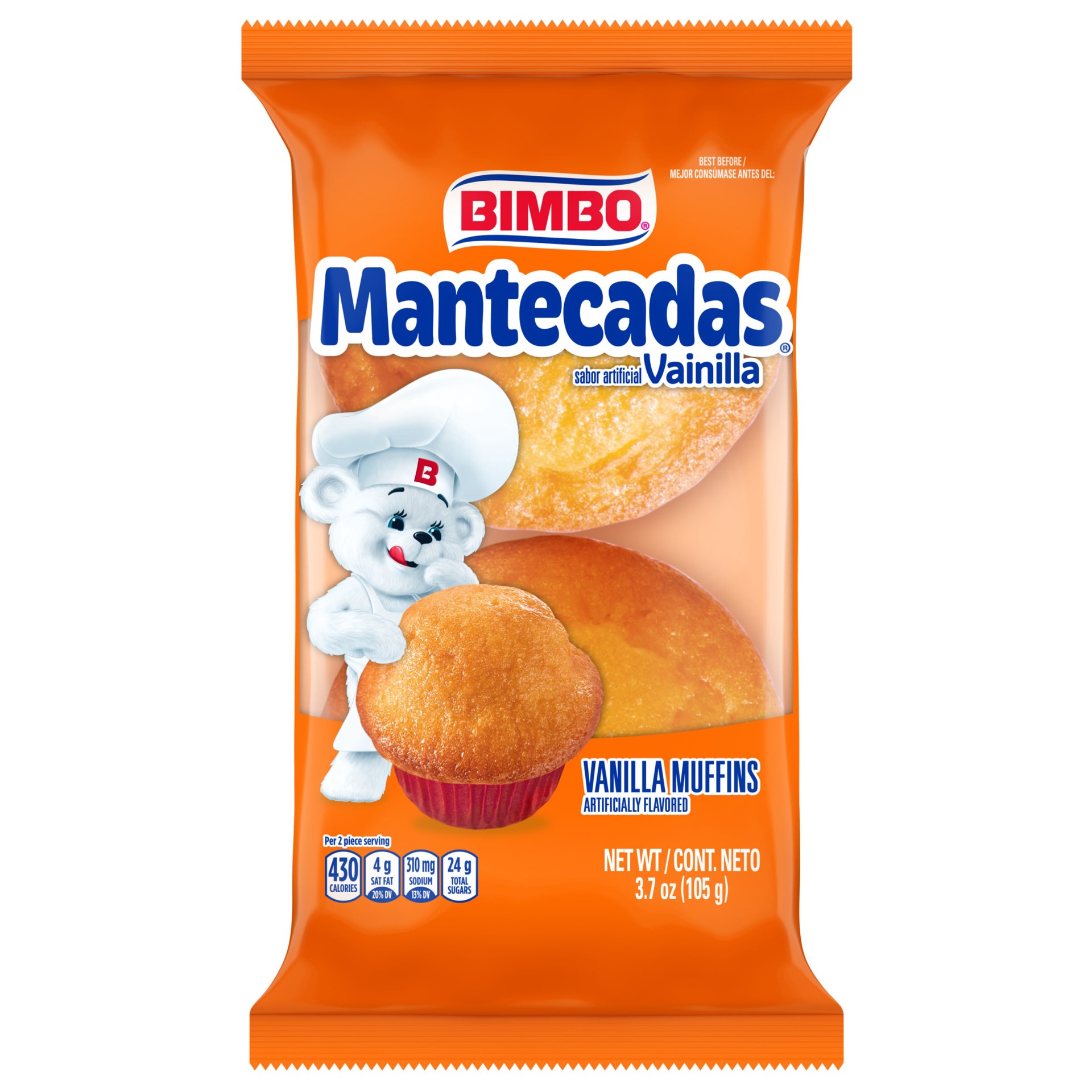 slide 1 of 5, Bimbo Mantecadas Vanilla Muffins, 2 count, Muffins, 3.7 oz Bag, 1 ct