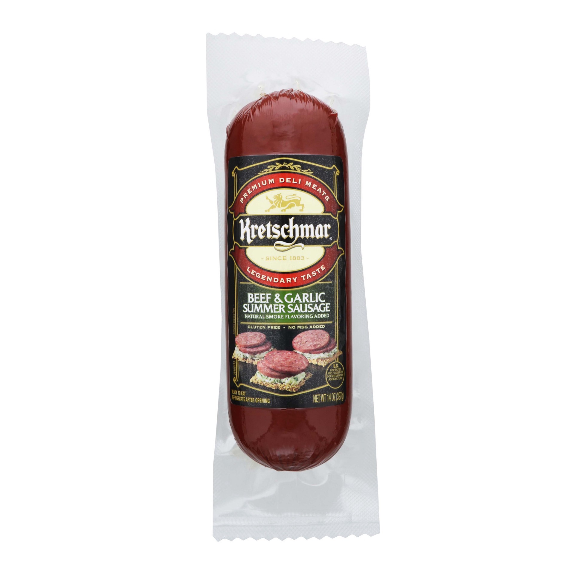 slide 1 of 5, Kretschmar Premium Deli Beef & Garlic Smoked Summer Sausage - 14 Oz, 14 oz