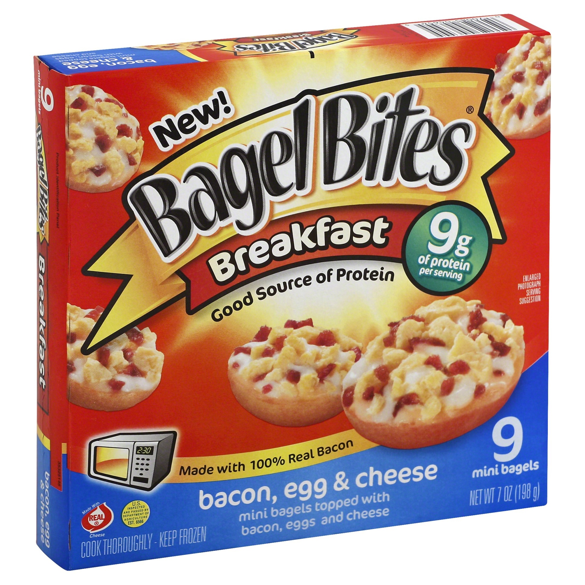 slide 1 of 1, Bagel Bites Breakfast Bagels with Bacon, Egg & Cheese, 9 ct; 7 oz