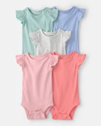 Carters Baby Girl 5-Pack Multipack Ruffle-Sleeve Bodysuits - Pink/Blue/Green Pink/Blue/Green 12M