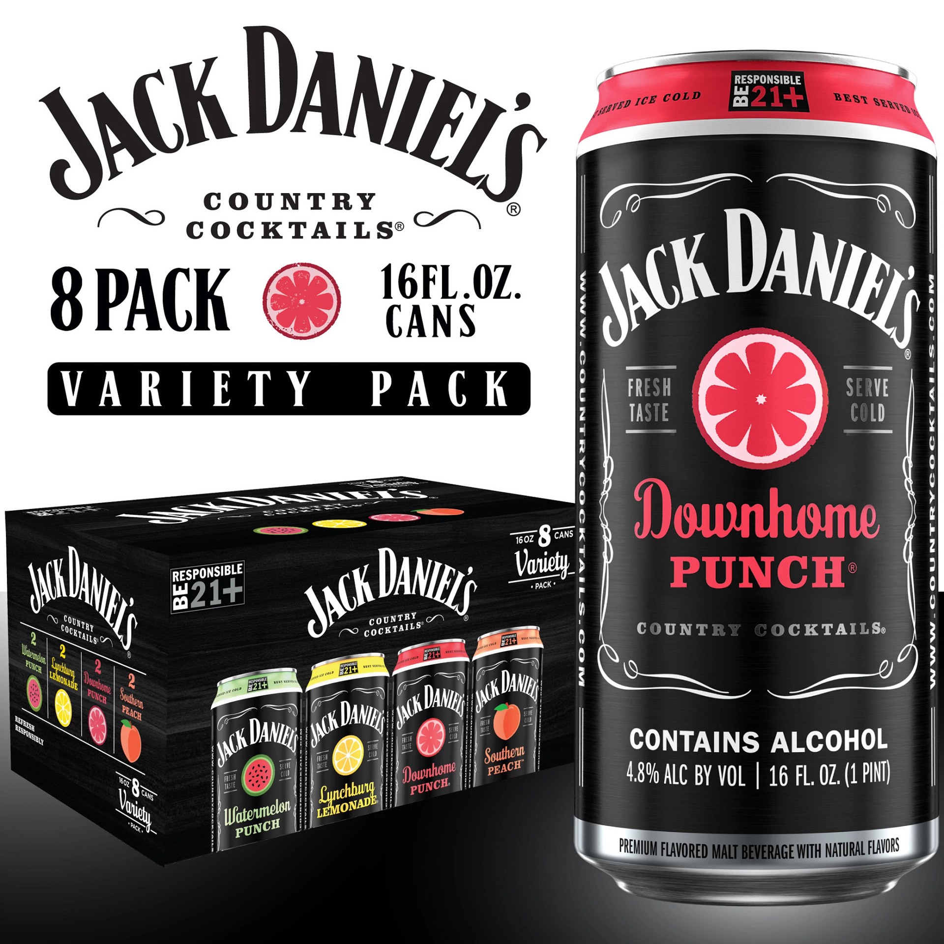 slide 8 of 8, Jack Daniel's Variety Pack Country Cocktails 8 - 16 oz Cans, 16 oz