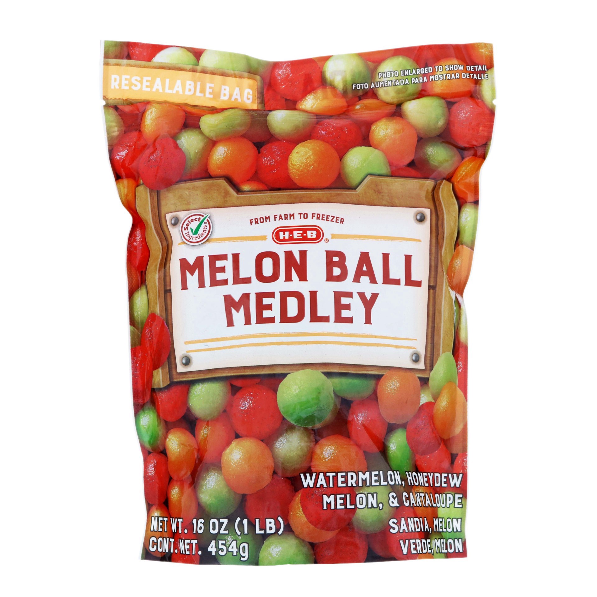 slide 1 of 1, H-E-B Frozen Melon Ball Medley, 16 oz