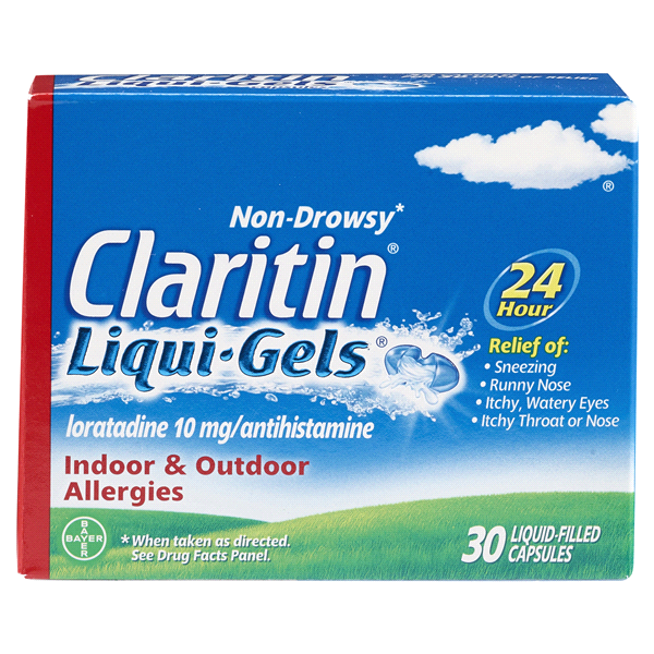 slide 1 of 1, Claritin Indoor & Outdoor Allergies Liquid-Filled Capsules, 24 ct