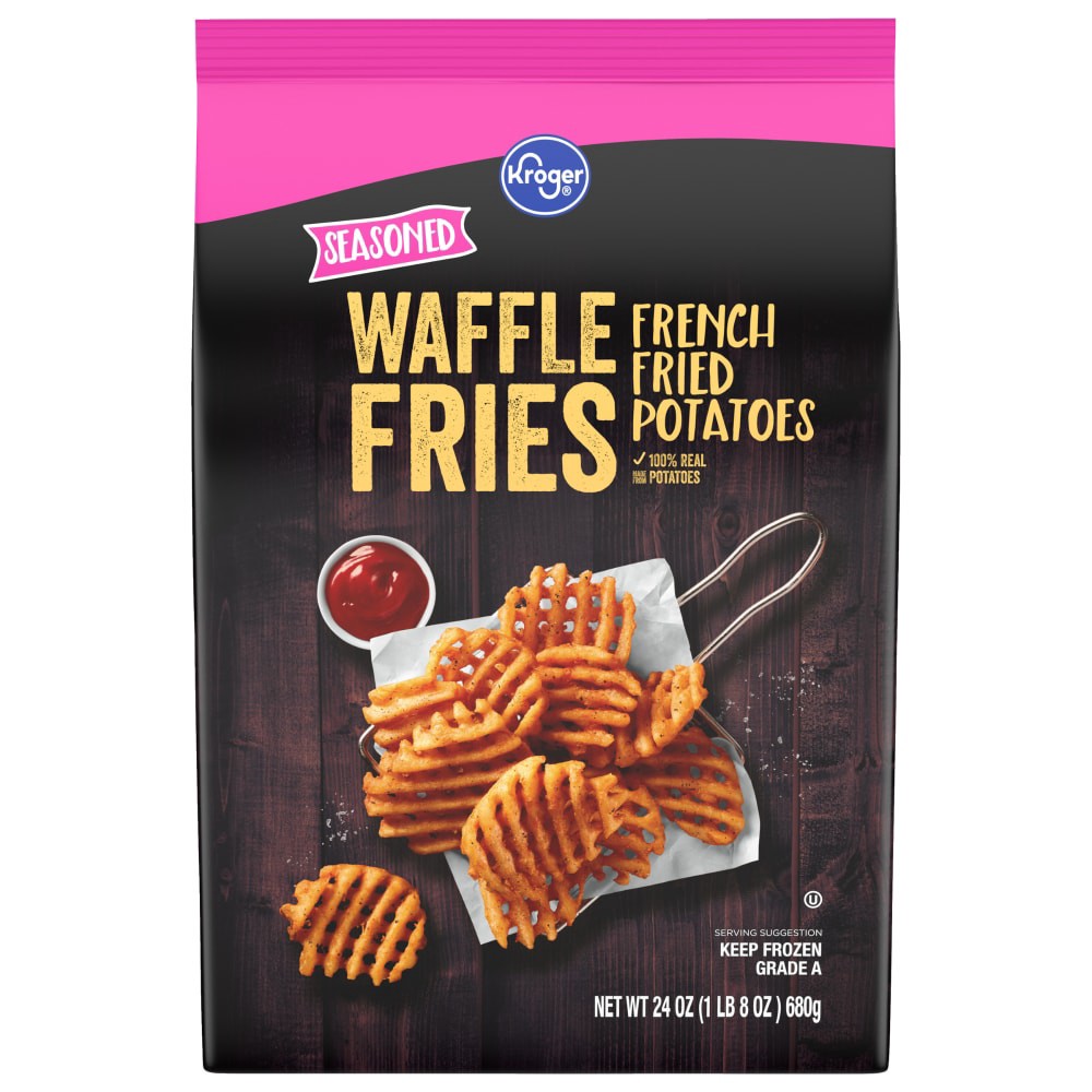 slide 1 of 4, Kroger Seasoned Waffle Fries French Fried Potatoes, 24 oz