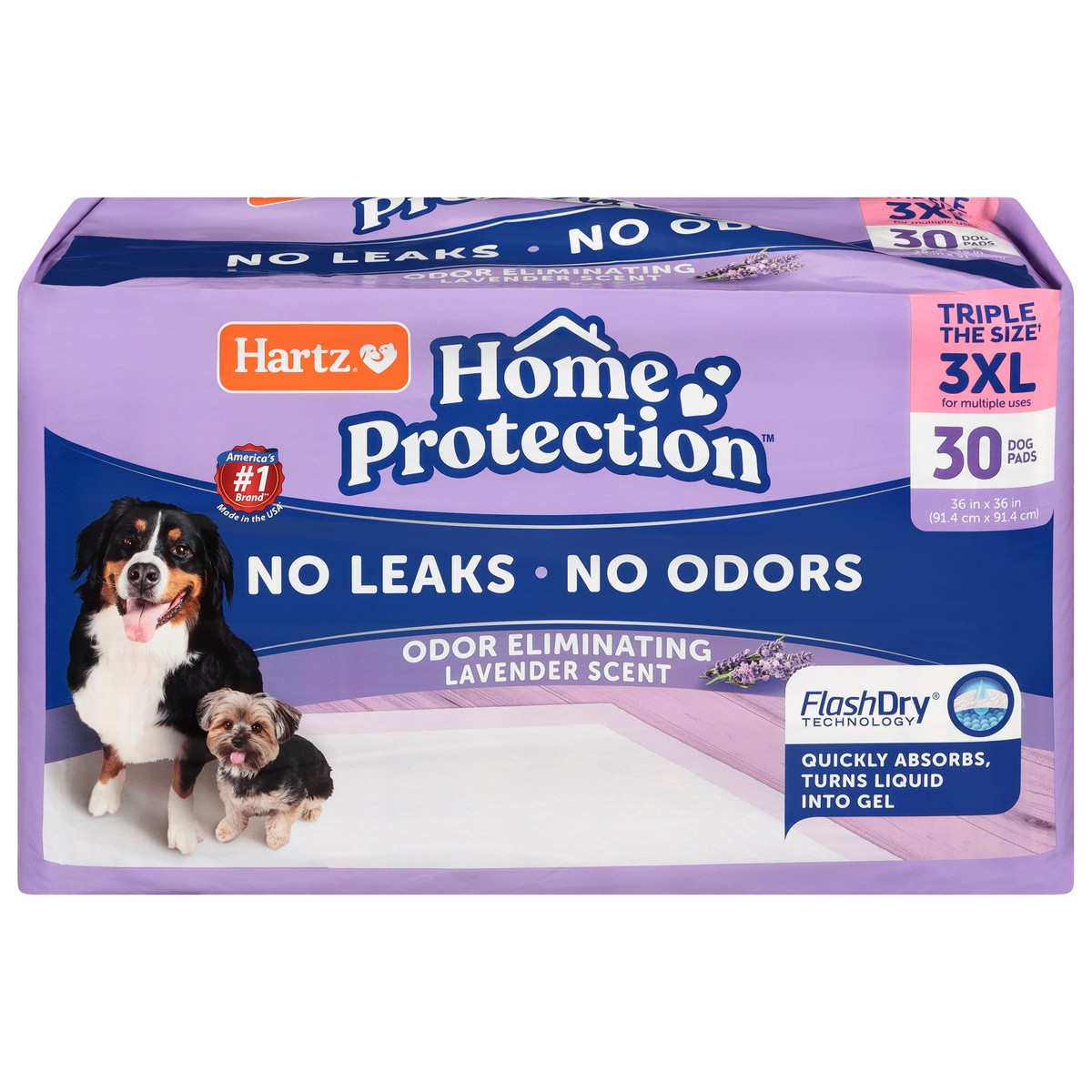 slide 4 of 4, Hartz Home Protection Odor Eliminating Lavender Scent 3XL Dog Pads 30 Each, 30 ct