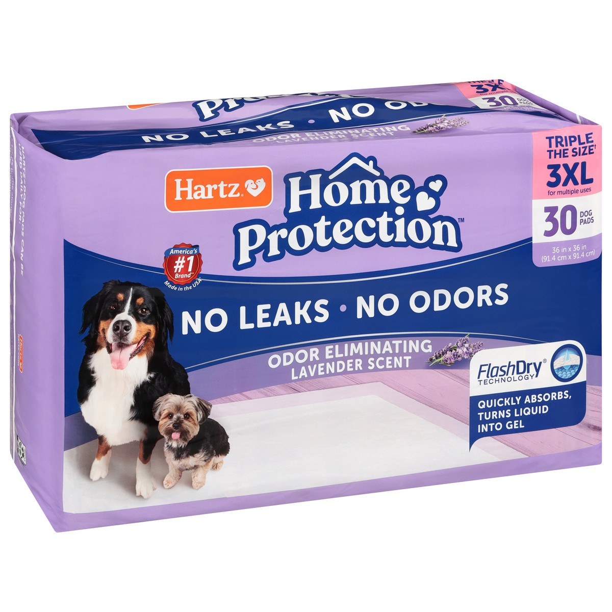 slide 2 of 4, Hartz Home Protection Odor Eliminating Lavender Scent 3XL Dog Pads 30 Each, 30 ct