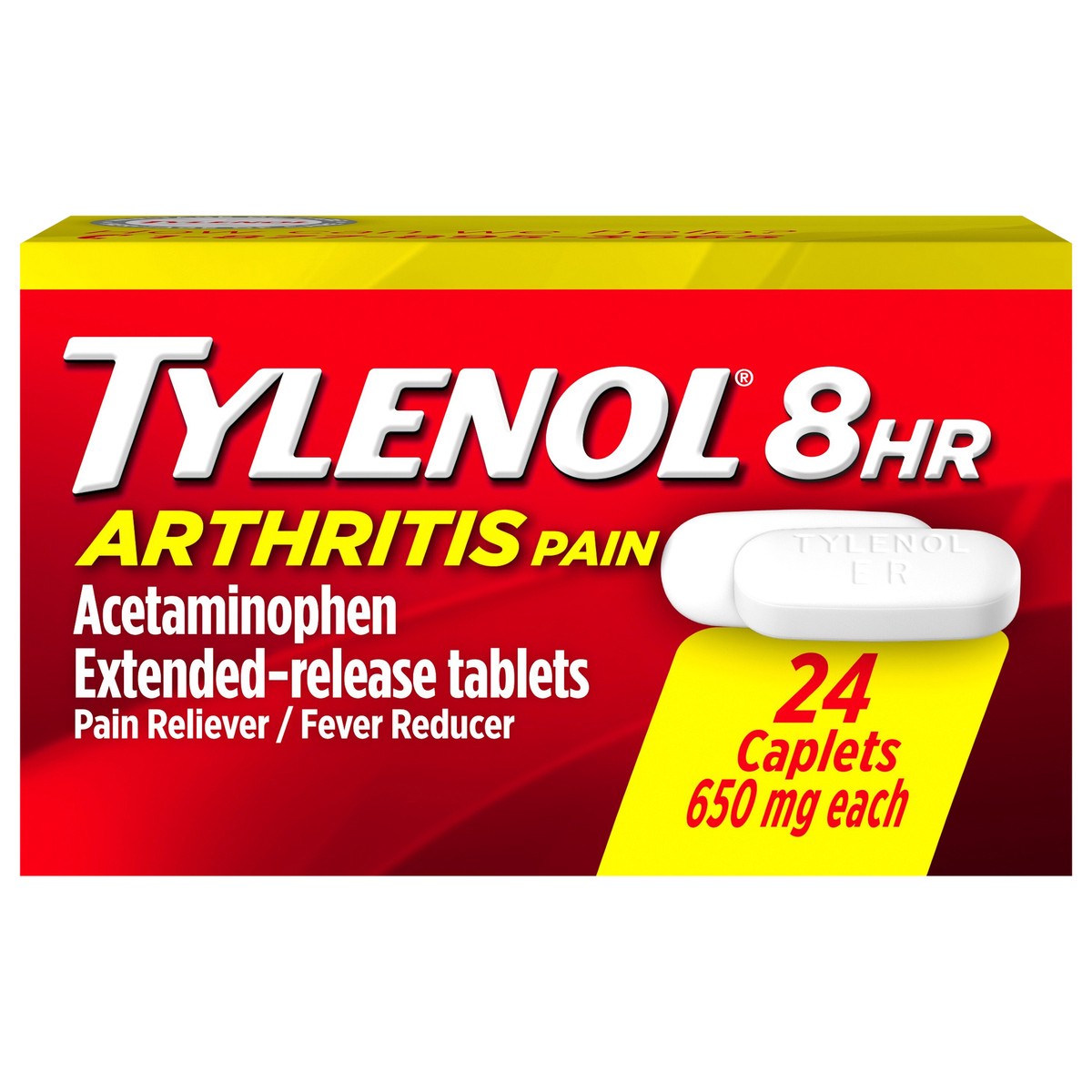 slide 1 of 4, Tylenol 8 Hour Arthritis Pain Relief Extended-Release Tablets, 650 mg Acetaminophen, Joint Pain Reliever & Fever Reducer Medicine, Oral Pain Reliever for Arthritis & Joint Pain, 24 Count, 24 ct