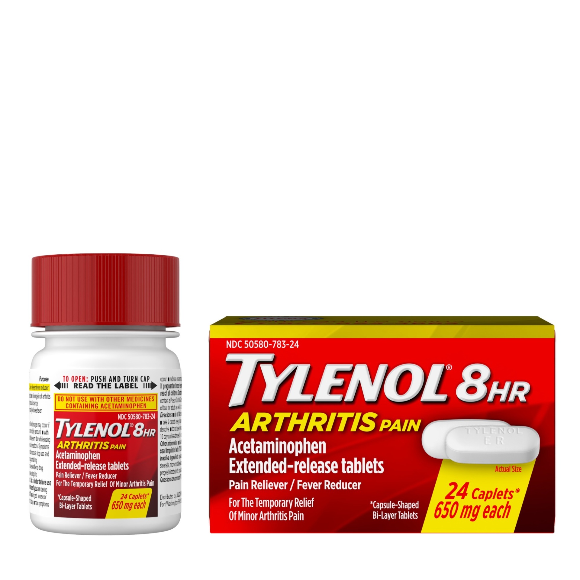 slide 1 of 6, Tylenol 8 Hour Arthritis Pain Relief Extended Release Tablets, 650 mg Acetaminophen, Joint Pain Reliever & Fever Reducer Medicine, Oral Caplets for Arthritis & Joint Pain, 24 ct