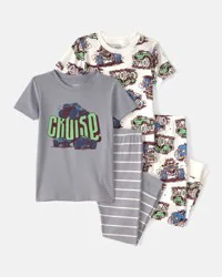 Carters Toddler Boy Monster Truck 100% Cotton Snug Fit 4-Piece Pajama Set - Grey Multi 5T