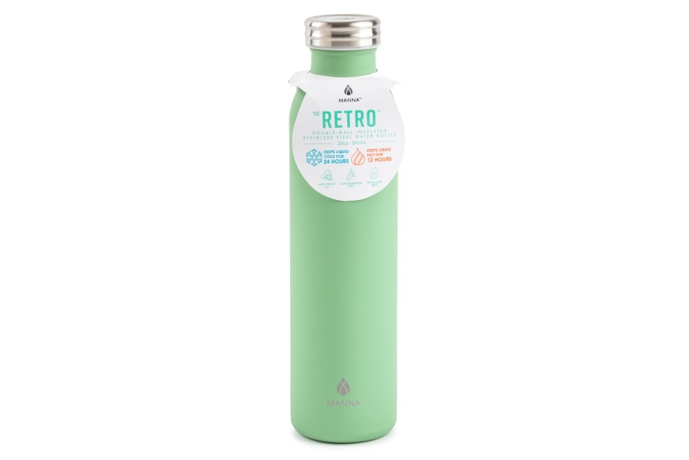 slide 1 of 1, Manna Retro Water Bottle - Green, 20 oz