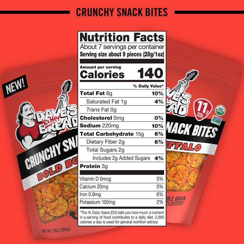 slide 8 of 9, Dave's Killer Bread Bold Buffalo Crunchy Snack Bites, Buffalo Flavored Organic Snacks, 7.2 oz