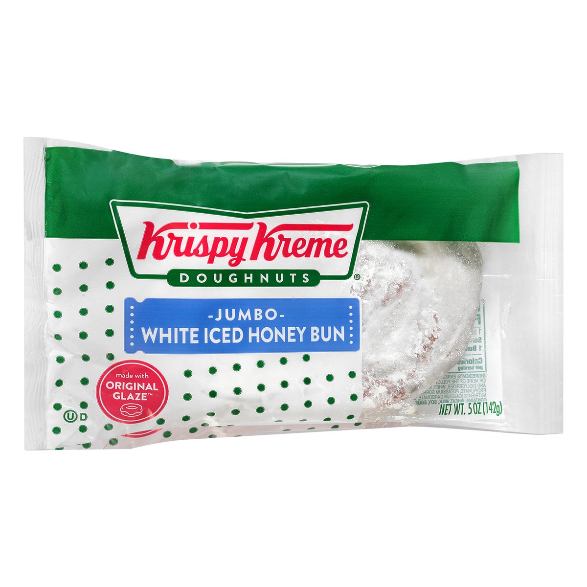 slide 2 of 9, Krispy Kreme Jumbo White Iced Honey Bun 5 oz, 5 oz