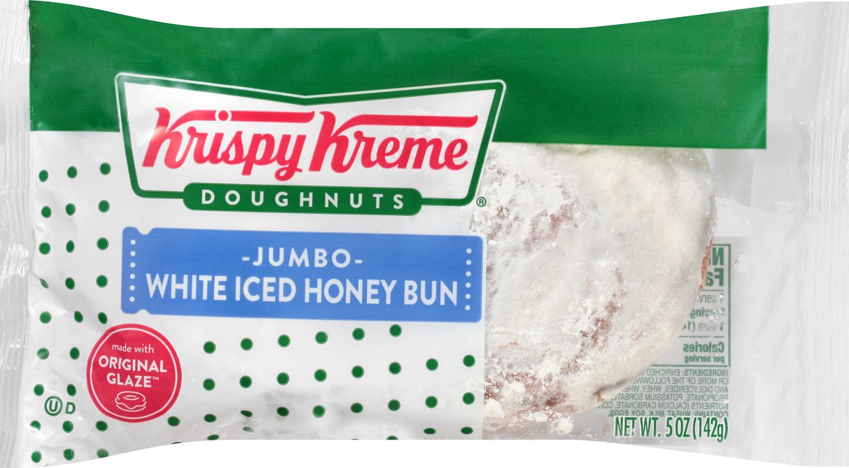 slide 1 of 9, Krispy Kreme Jumbo White Iced Honey Bun 5 oz, 5 oz