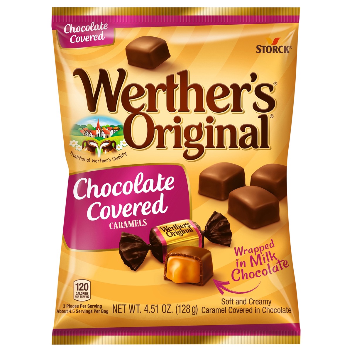 slide 1 of 9, Werther's Original Werther''s Original Soft Chocolate Covered Caramel Candy, 4.51 oz