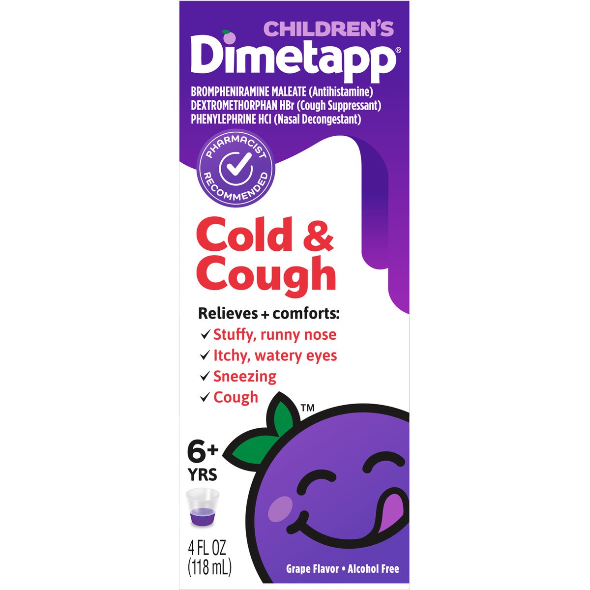 slide 3 of 12, Dimetapp Children's Cold & Cough, Grape Flavor, Alcohol-Free, 4 oz