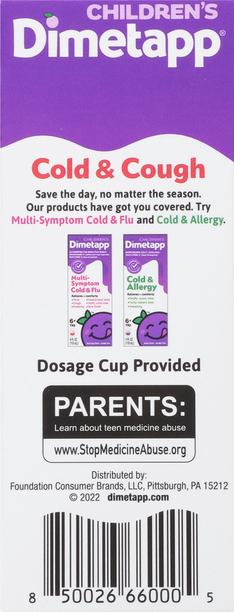 slide 10 of 12, Dimetapp Children's Cold & Cough, Grape Flavor, Alcohol-Free, 4 oz