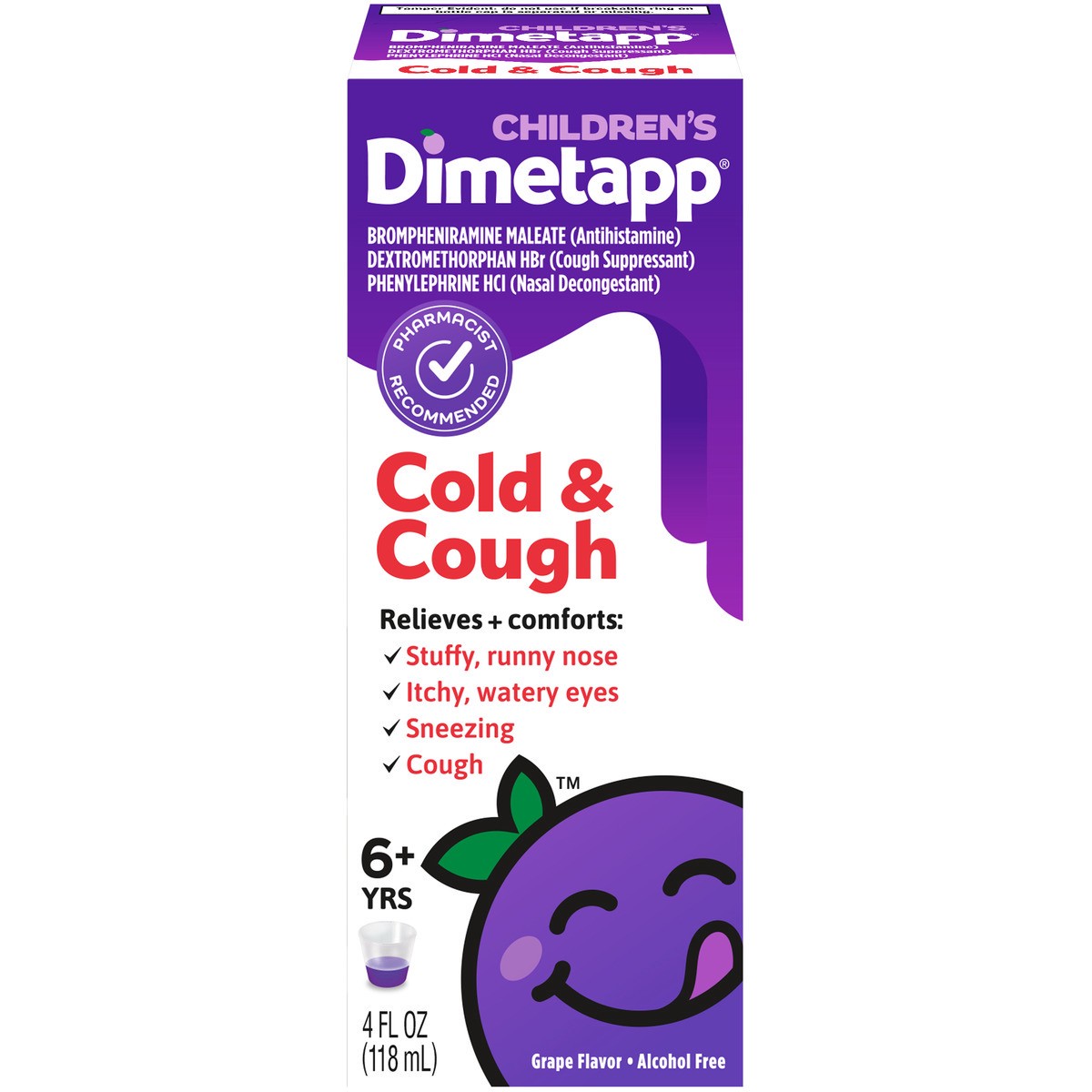 slide 11 of 12, Dimetapp Children's Cold & Cough, Grape Flavor, Alcohol-Free, 4 oz