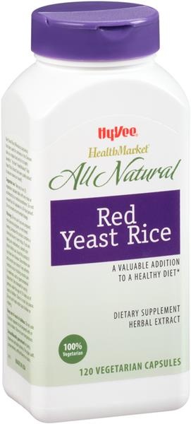 slide 1 of 1, Hy-Vee HealthMarket All Natural Red Yeast Rice Herbal Extract Dietary Supplement Vegetarian Capsules, 120 ct