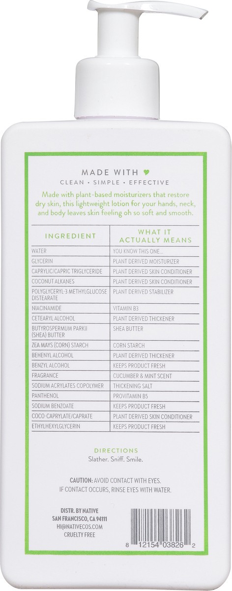 slide 6 of 13, Native Moisturizing Cucumber & Mint Lotion 16.5 fl oz, 16.5 fl oz