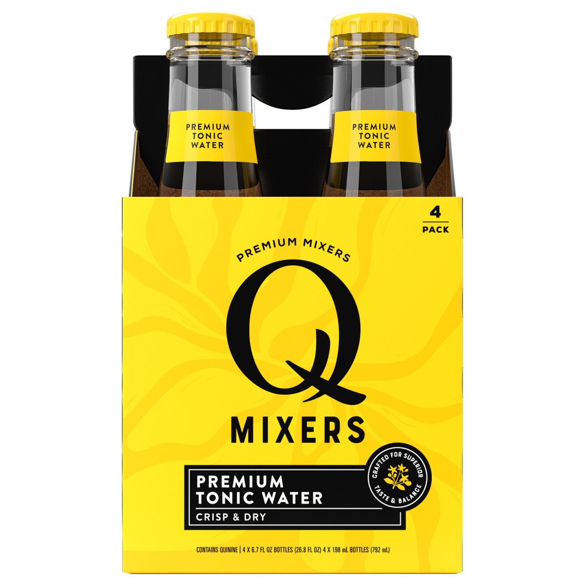 slide 1 of 9, Q Mixers Tonic Water, Premium Cocktail Mixer Made with Real Ingredients, 6.7 Fl Oz (4 Bottles), 4 ct