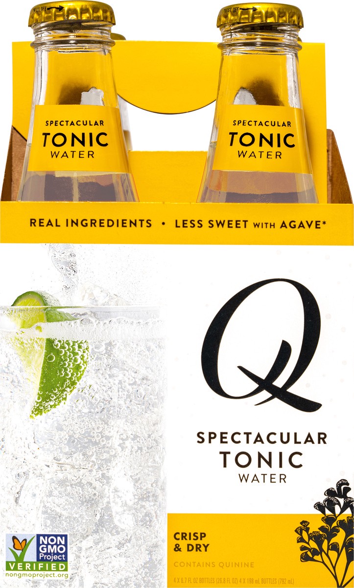 slide 8 of 9, Q Mixers Tonic Water, Premium Cocktail Mixer Made with Real Ingredients, 6.7 Fl Oz (4 Bottles), 4 ct