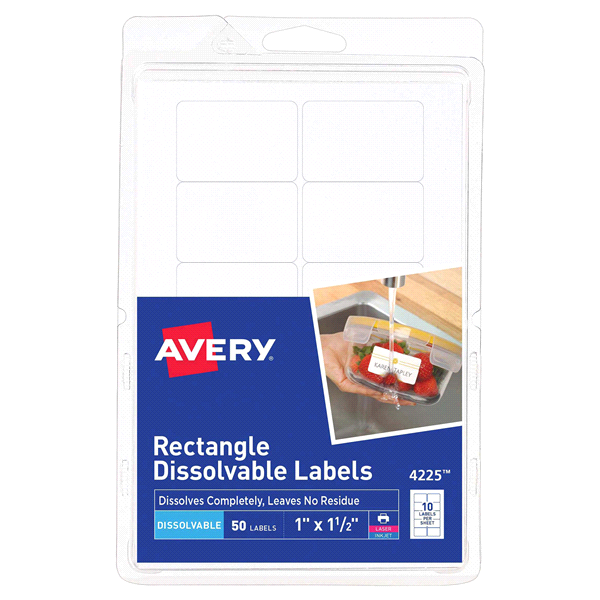 slide 1 of 1, Avery Dissolvable Rectangle Labels (4225), 50 ct