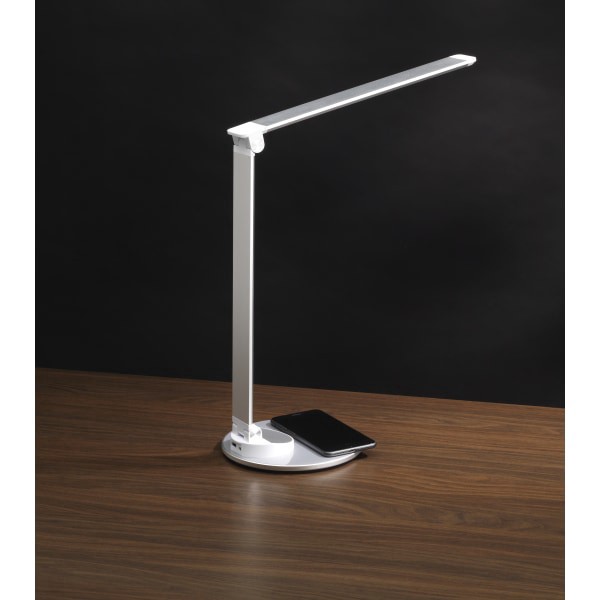 slide 2 of 10, WorkPro™ LED USB Desk Lamp with Wireless Charger, 16-1/2""H, White/Silver, 1 ct