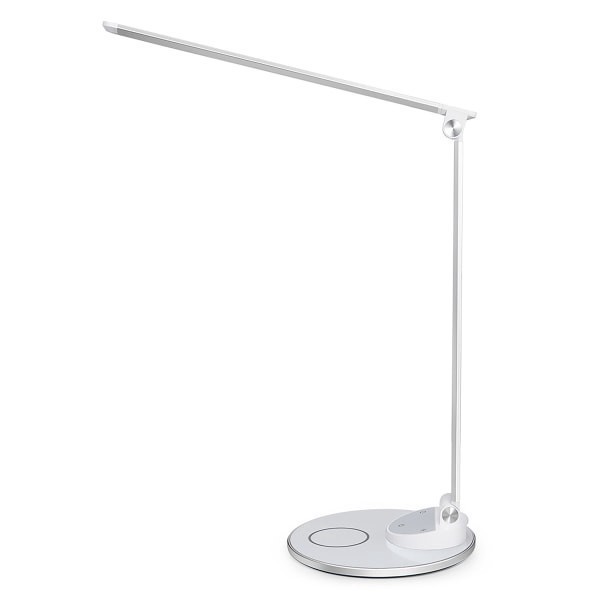 slide 1 of 10, WorkPro™ LED USB Desk Lamp with Wireless Charger, 16-1/2""H, White/Silver, 1 ct