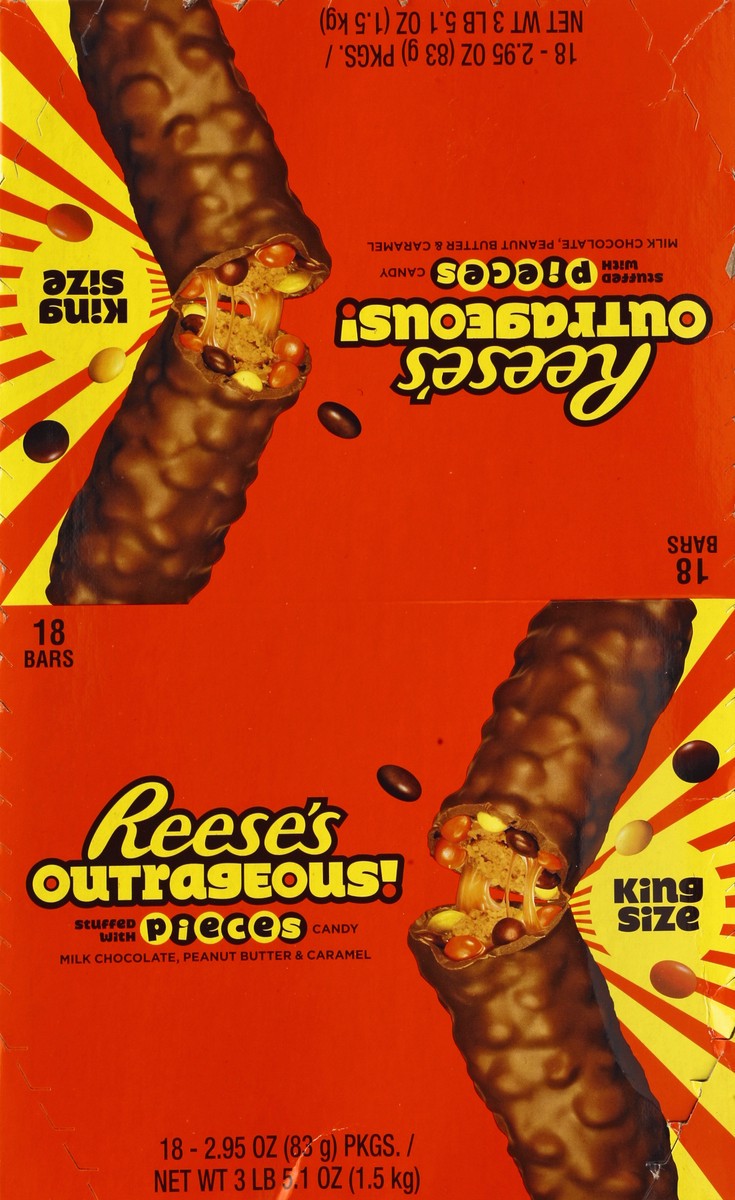 slide 3 of 6, Reese's OUTRAGEOUS! Peanut Butter, Caramel and PIECES King Size, Candy Bars- 2.95 oz, 18 ct