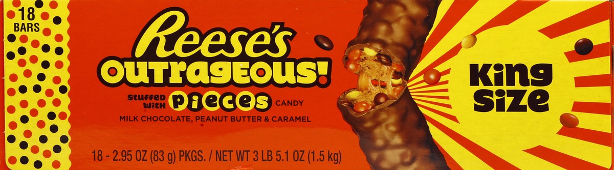 slide 5 of 6, Reese's OUTRAGEOUS! Peanut Butter, Caramel and PIECES King Size, Candy Bars- 2.95 oz, 18 ct