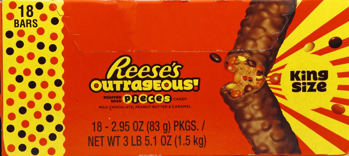 slide 6 of 6, Reese's OUTRAGEOUS! Peanut Butter, Caramel and PIECES King Size, Candy Bars- 2.95 oz, 18 ct