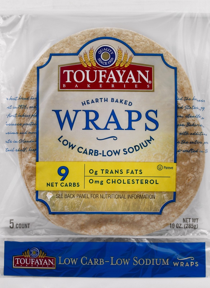 slide 2 of 5, Toufayan Bakeries Low Carb - Low Sodium Wraps, 10 oz