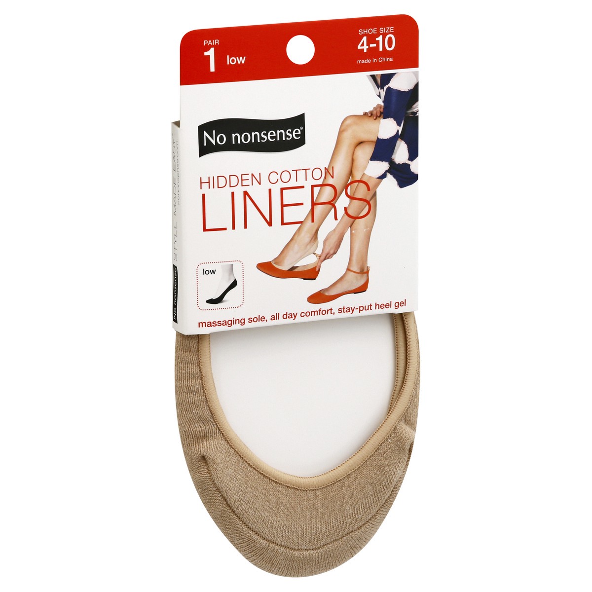 slide 5 of 10, No Nonsense Hidden Cotton Low Nude 4-10 Liners 1 ea, 1 ct