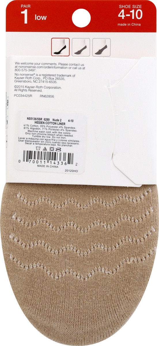 slide 6 of 10, No Nonsense Hidden Cotton Low Nude 4-10 Liners 1 ea, 1 ct