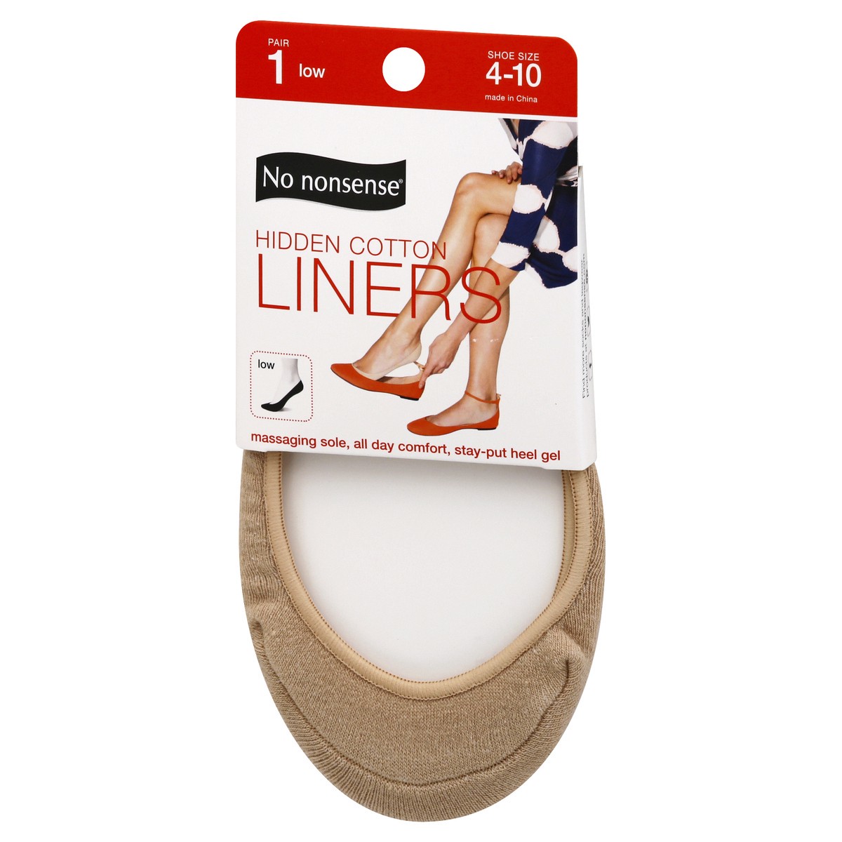 slide 7 of 10, No Nonsense Hidden Cotton Low Nude 4-10 Liners 1 ea, 1 ct