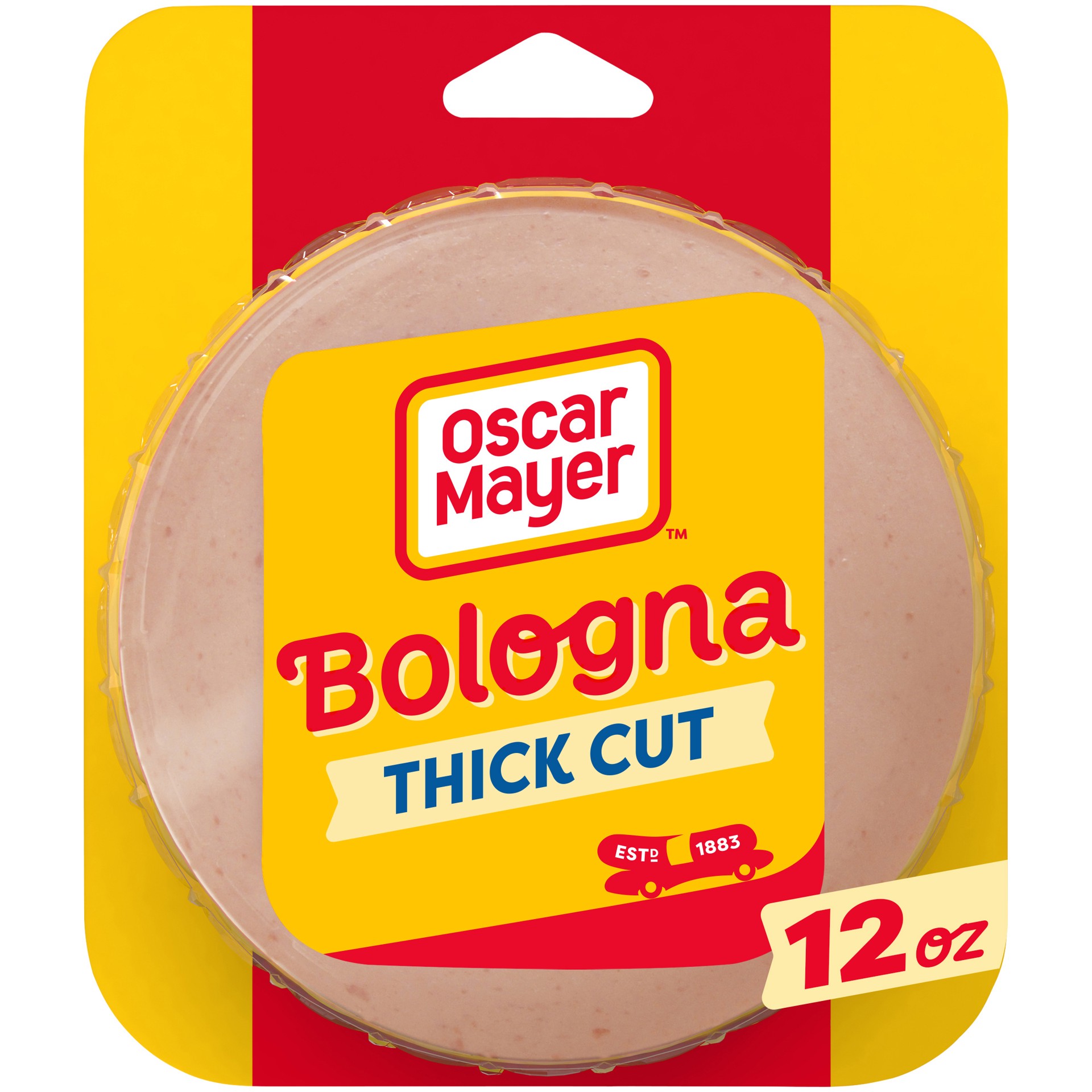 slide 1 of 2, Oscar Mayer Thick Cut Bologna made with chicken & pork, beef added Sliced Lunch Meat, 12 oz. Pack, 12 oz